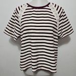 Old Navy Maroon & White Stripe Lace Detail Crewneck Sweatshirt Size Large Photo 0
