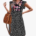 KIRUNDO Ruffle Sleeve Navy & White Dress with Embroidered Floral Details Blue Size M Photo 0