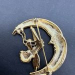 Vintage DANECRAFT Goldtone Cherub Angel Swinging on Crescent Moon Brooch Pin Gold Photo 3