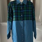 Miss Lili Plaid Denim Shirt Button Photo 7