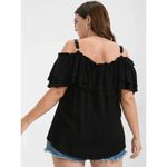 Bloomchic  Plain Ruffles Trim Ties Cold Shoulder Blouse Top Black 14-16 Photo 1
