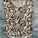 Ann Taylor  Loft Brown White Abstract Zebra Pattern 100% Linen Short Sleeve Tee S Photo 0