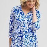 Chico's Chico’s Scrolls Henley Side Slit Tunic Top in Intense Azul Blue NEW 0/ SMALL Photo 0
