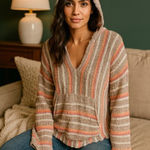 Ripndip Rip Curl Women Striped Knit Hoodie Pullover Kangaroo Pocket Boho Cottagecore M Photo 0