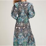 NWT Maria Cher Lugo Franca Maxi Dress Silk Cotton M Printed Pleat Placket Boho Blue Size M Photo 2