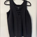 EXPRESS Lace Up V Neck Cold Shoulder Sweater Black Size XS Photo 5