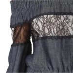 Alice + Olivia  Celia Off The Shoulder Stretchy Long Sleeve Denim Style Lace Top Photo 2