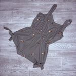 Bebop  black & white gingham floral embroidered bow romper jumper short outfit lg Photo 2