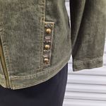 Ruby Rd Petite Womens Beaded Denim Jacket 10P Green Zip Embellished Boho Western Photo 4