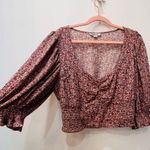 American Eagle  Outfitters Smocked Floral Peplum Sleeve Crop Top V-Neck M… Photo 3