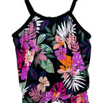 Swim Solutions Women's Floral Multicolor Underwire Tankini swimsuit Top Size 24W Black Photo 0