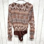 Lulus Bodysuit Women Size XS Brown Boho Tribal Long Sleeve Cuffed Crewneck Photo 3