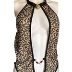 Sexy animal print bodysuit lingerie womens medium mesh, red jewel, bell chocker, Black Photo 4