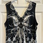 Cato Black White Tribal Print Maxi Dress Sleeveless V Neck Empire Waist Ruffle Photo 5