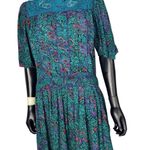 Vintage Phool Paisley Midi Dress Teal Purple Mock Neck Short Sleeve India M Green Size M Photo 0
