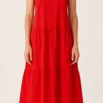 Code x Mode Tiered Poplin Maxi Dress Red Size Medium Scandi Girl Photo 0