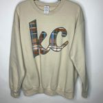 KC Kansas City Sweatshirt Beige Plaid Earth Tones Sz Large Tan Photo 4