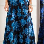 Vintage satin royal blue floral print midi skirt Size M Photo 4