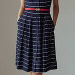 Talbots Women's 10P Navy & White Striped Sleeveless Dress w/ Red Belt Photo 0