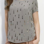 Theory Silk Baji Blouse in Gray Size Small NWT Metal Disc Waterfall Sequins Photo 0