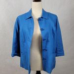 JM Collection Womens Linen Jacket 4 Petite Blue Button Front Pockets 3/4 Sleeve Photo 2