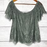 American Eagle Sage Green Lace Off the Shoulder Cropped Top Size Medium Photo 0