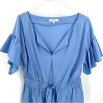 Milly  Vivian Drawstring Waist Stretch Poplin Blue Short Sleeve Blouse Top Photo 2