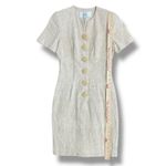 Santa Fe Beige Linen Sheath Dress Size 4 USA Made Button Front Vintage Brown Photo 3
