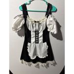 Black White French Maid Costume Dress Off Shoulder Ruffle Lace Corset Apron S M Photo 2