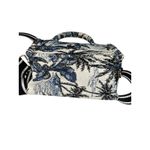 H&M Mini Tote Jacquard Tote Palm Tree Leaf Tropical Bag Crossbody Strap Blue EUC Photo 4