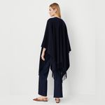 Ann Taylor NWT  Chain Fringe Open Poncho Navy Blue One Size Photo 1