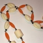 Vintage Resin Beaded Orange & Off White Boho Necklace Photo 4