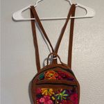 Mini Floral Embroidered Faux Leather Backpack 9x9 Brown Photo 1