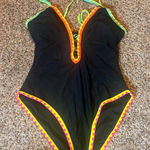 Live Poppytown Beach Black One Piece Swimsuit Criss Cross Halter Neck Women's Size M Photo 0
