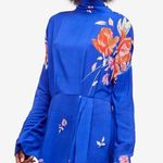Free People  Size S Mini Dress Gemma Floral Tunic Long Sleeve Blue Open Back Boho Photo 0