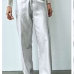 ZARA NWT  TRF Metallic Effect High-Waisted Jeans Straight wax coated relaxed fit Photo 2