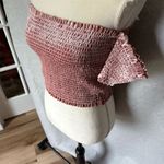 Tres Bien Women's Off-Shoulder Pink Velvet Smocked Crop Top Size M Photo 4