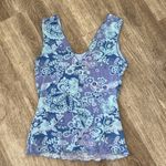 Vintage Y2K sleeveless tank top retro floral paisley print blue purple small Photo 4