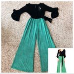 Tiana B . Jumpsuit Wide Leg Belted in Black Green White, Size L New w/Tag Photo 3