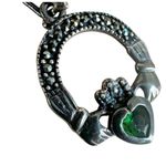Solvar Heritage Sterling Silver Marcasite & Green Crystal Claddagh Necklace Photo 10
