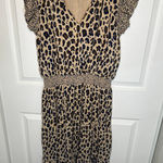 Vineyard Vines Leopard Smocked Waist Midi Dress Women's Large Ruffle Cap Sleeve Photo 0