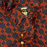 Mud Pie Med Pie NWT blouse women’s medium navy red gold button ruffle top long sleeve Photo 1