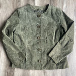 Coldwater Creek Vintage 90s  Olive Green Suede Leather Jacket Blazer Casual L‎ Photo 0