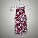 Monteau  Red Floral Lace-Up Deep‎ V-neck Ruffle Sleeveless Blouse M Photo 6
