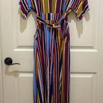 Harper Heritage  Multi-Color Stripe V-Neck Button Down Short Sleeve Maxi Dress Photo 2