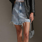 Anthropologie  Pilcro Cotton Denim Distressed Mini Skirt Blue 10 Photo 0