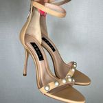 AQUA Pearl Embellished Nude Ankle Strap Heels Stiletto Sandals Size 6M Photo 0