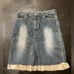 VINTAGE GROGGY DENIM SKIRT WITH RUFFLED HEM Size 28 Photo 0