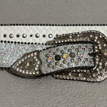 Bling Bling Womens Elegant Western Sparkly Silver Studded Belt missing belt loop White Photo 0