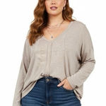 Love Riche  V-Neck Long Sleeve Top Womens 3X Taupe Soft Stretchy Cool Girl Casual Photo 0